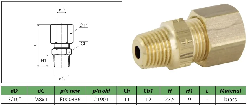 3/16 - M8x1 Stud coupler