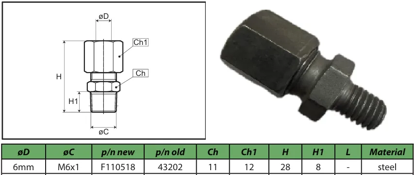 6mm - M6x1 Stud coupler