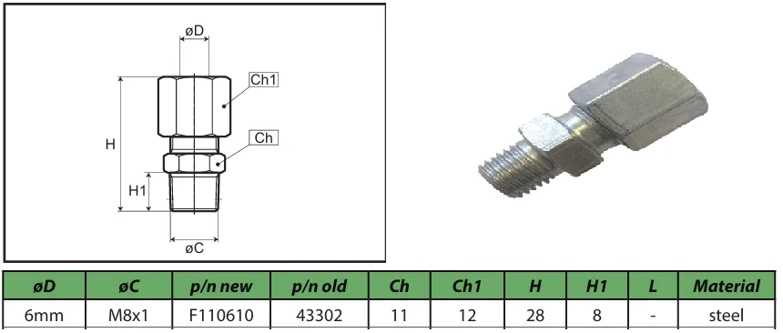 6mm - M8x1 Stud coupler