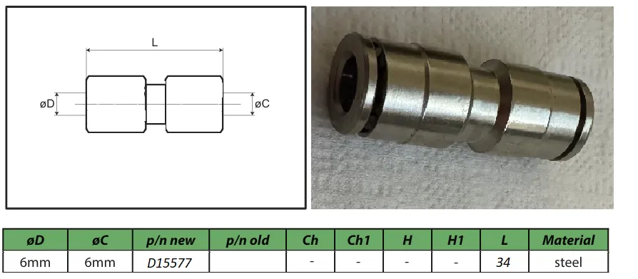 6mm - 6mm pushlock joiner
